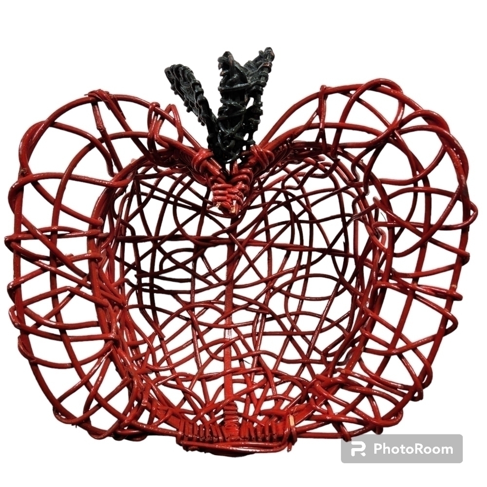 Vintage Large Cottagecore Red Apple Shaped Wicker Basket